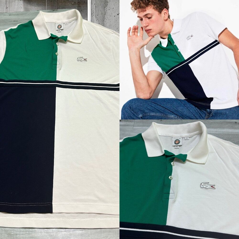 Lacoste Color Block Polo Shirt Men's White Green Navy